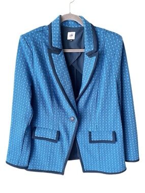 CAbi Jacket Women's XL Scholarship Blazer Blue Textured Check Preppy Career 6027